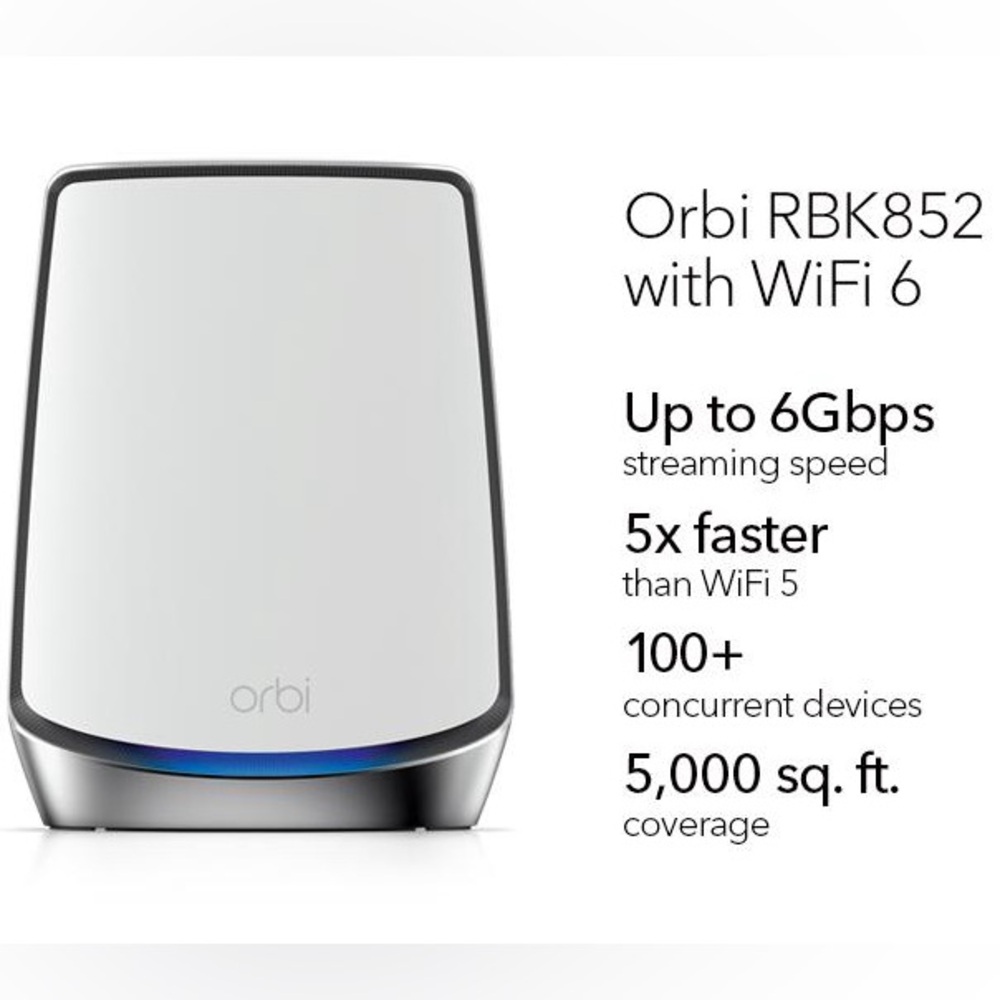 📡 Netgear Orbi RBK852 Tri-Band Mesh WiFi 6 System (AX6000) – Router + Satellite